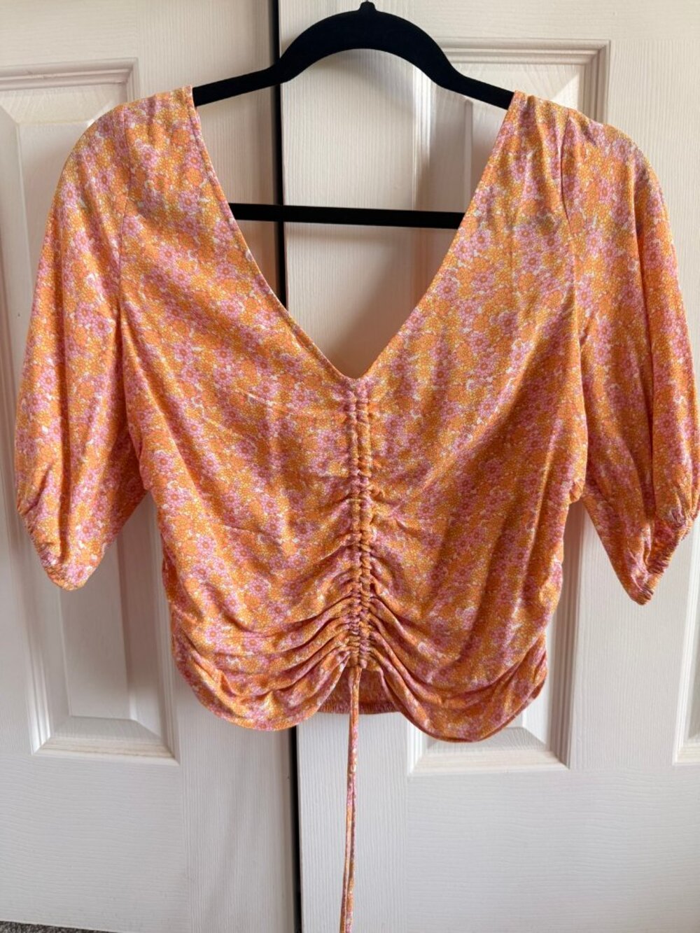 H&M Floral Smocked Ruched Front Top, Size M